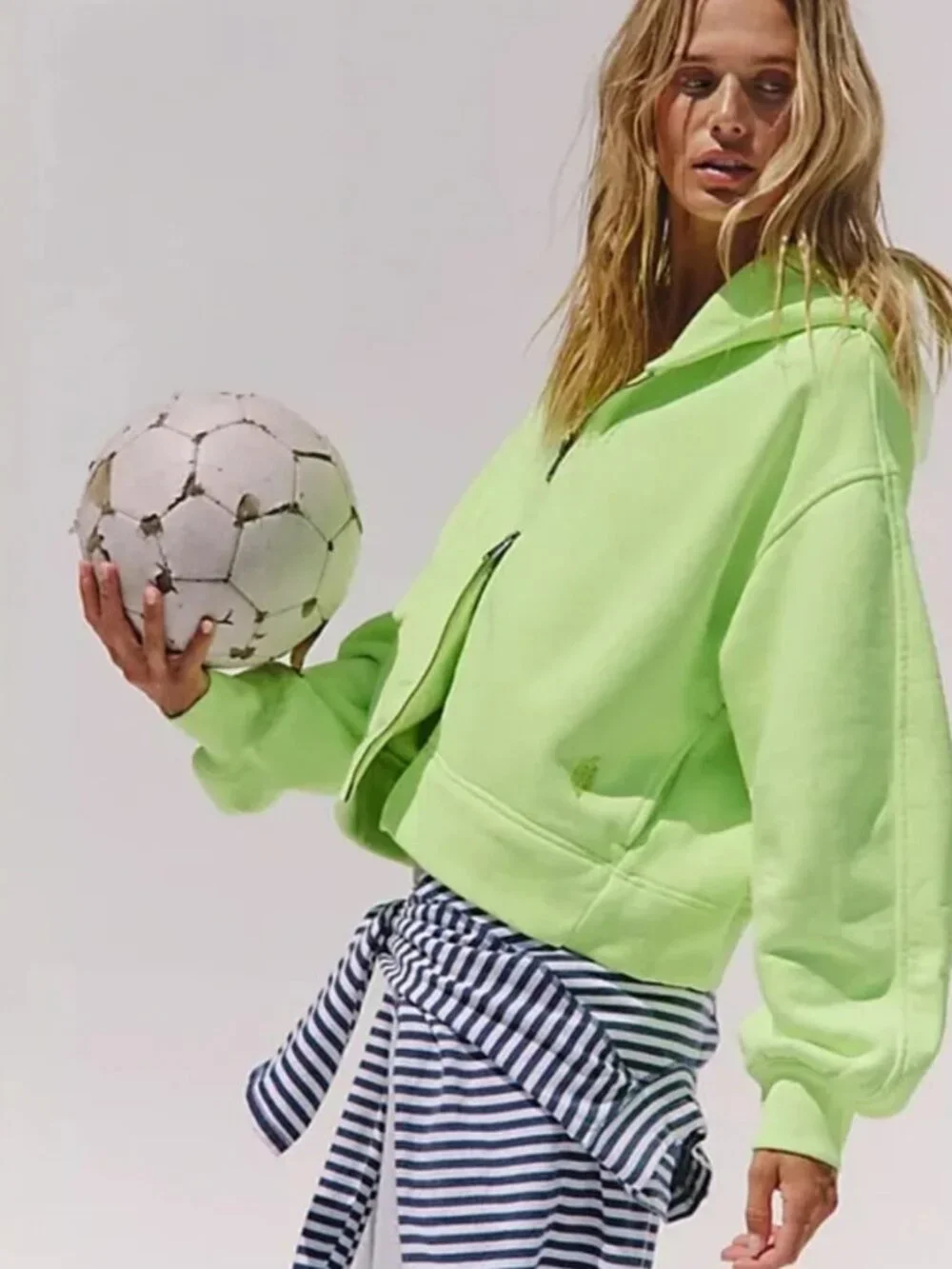 NWT Free People A Cut Above Zip-Up Hoodie in Sour Citrus